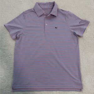 Boys size M (12-14) Vineyard Vines Pink and Blue Striped Performance Polo